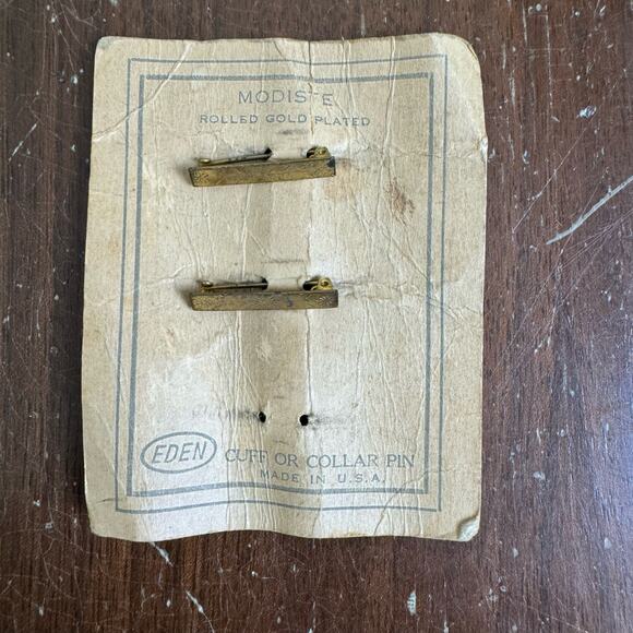 TWO Antique 10k Rolled Yellow Gold Eden Modiste Cuff Collar Pins - Picture 1 of 6